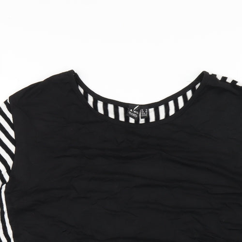 Izabel London Womens Black Striped Polyester Basic T-Shirt Size 12 Round Neck