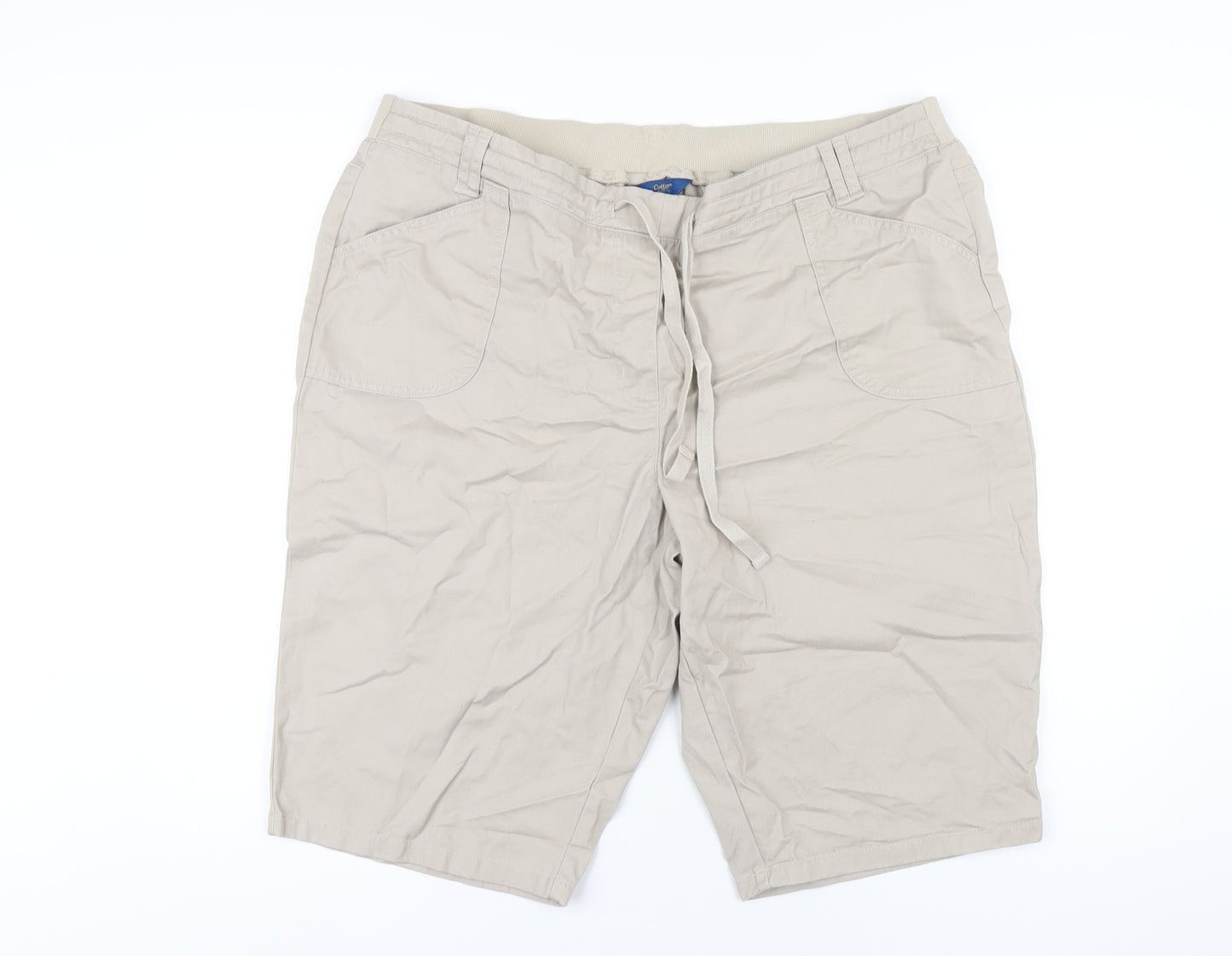 Cotton Traders Womens Beige Cotton Bermuda Shorts Size 20 L13 in Regular Pull On