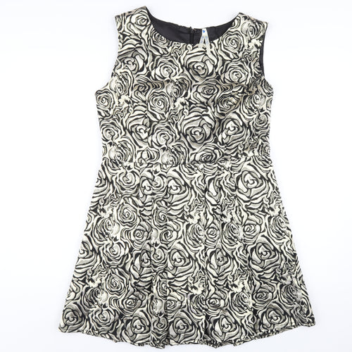 Blue Vanilla Womens Gold Floral Cotton A-Line Size L Round Neck Zip