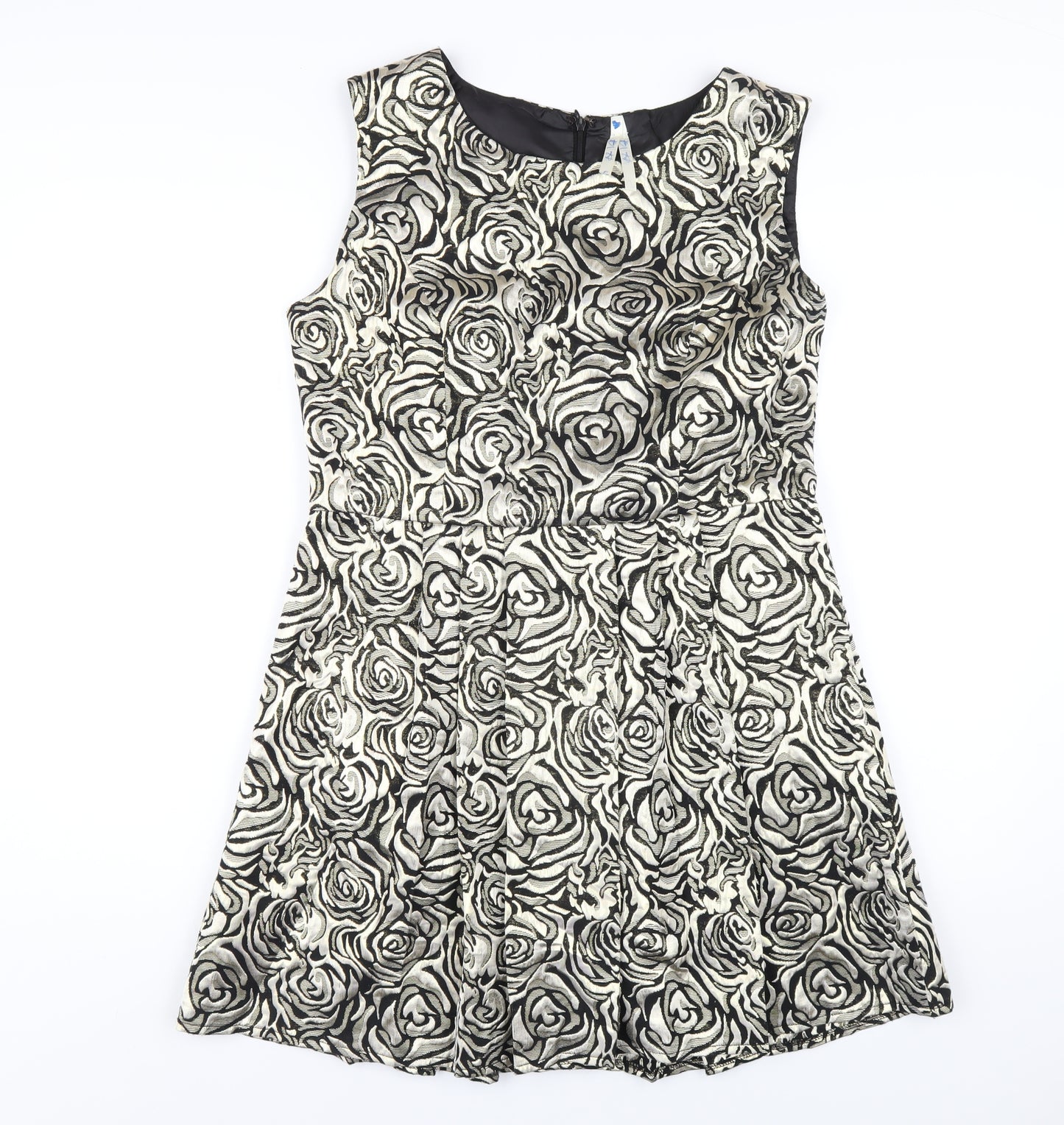 Blue Vanilla Womens Gold Floral Cotton A-Line Size L Round Neck Zip