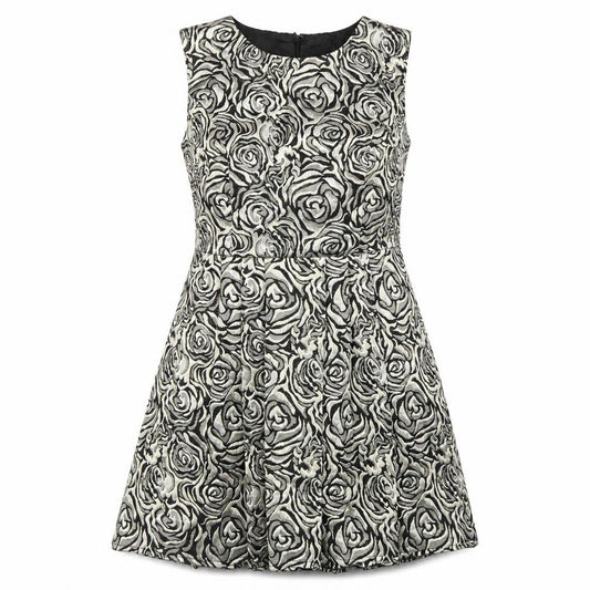 Front view of Blue Vanilla women’s gold floral cotton a-line, size L, round neck zip