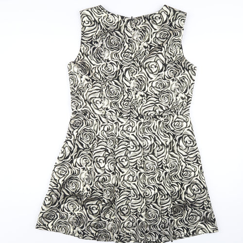 Blue Vanilla Womens Gold Floral Cotton A-Line Size L Round Neck Zip