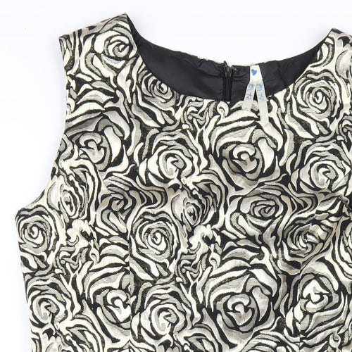 Blue Vanilla Womens Gold Floral Cotton A-Line Size L Round Neck Zip
