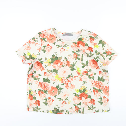 Dorothy Perkins Womens Ivory Floral Polyester Basic T-Shirt Size 14 Round Neck