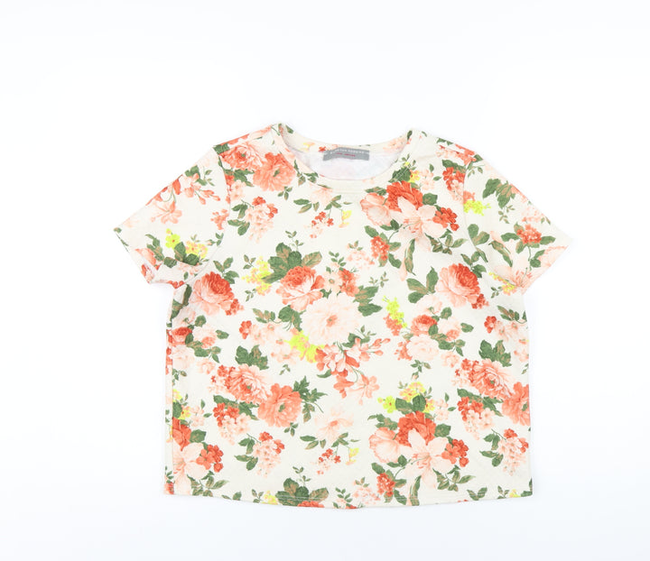 Dorothy Perkins Womens Ivory Floral Polyester Basic T-Shirt Size 14 Round Neck