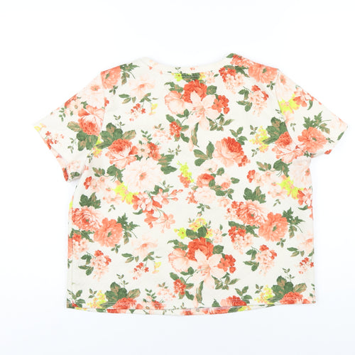 Dorothy Perkins Womens Ivory Floral Polyester Basic T-Shirt Size 14 Round Neck