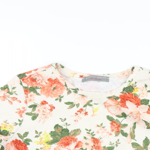 Dorothy Perkins Womens Ivory Floral Polyester Basic T-Shirt Size 14 Round Neck