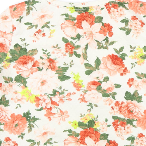 Dorothy Perkins Womens Ivory Floral Polyester Basic T-Shirt Size 14 Round Neck