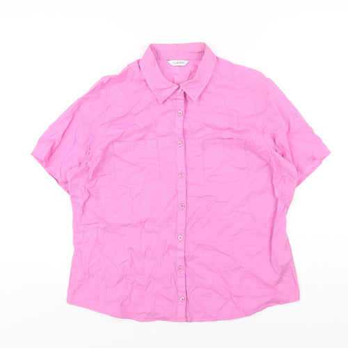 Classic Womens Pink Cotton Basic Button-Up Size 14 Collared
