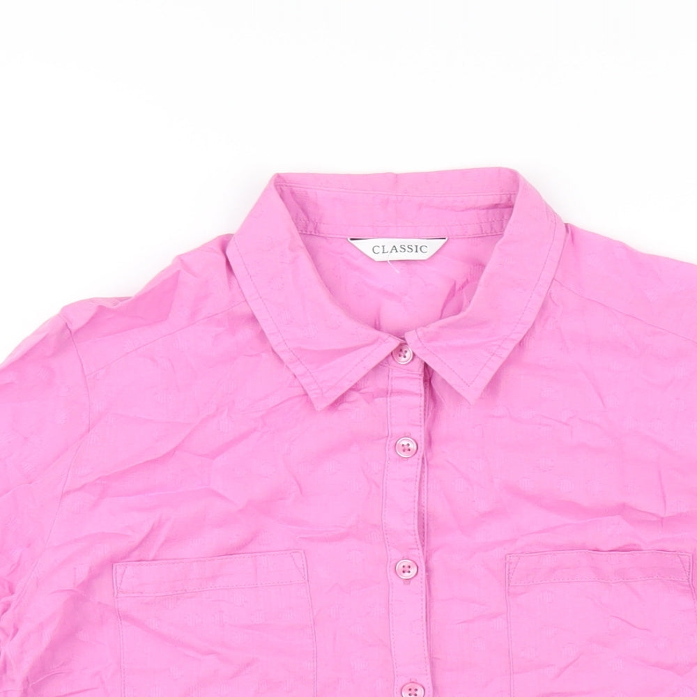 Classic Womens Pink Cotton Basic Button-Up Size 14 Collared