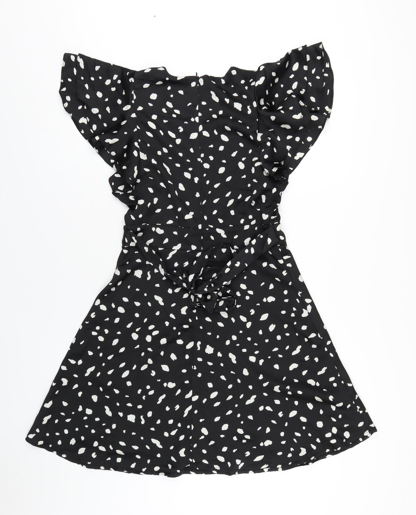 Blue Vanilla Womens Black Geometric Polyester A-Line Size 10 V-Neck Zip