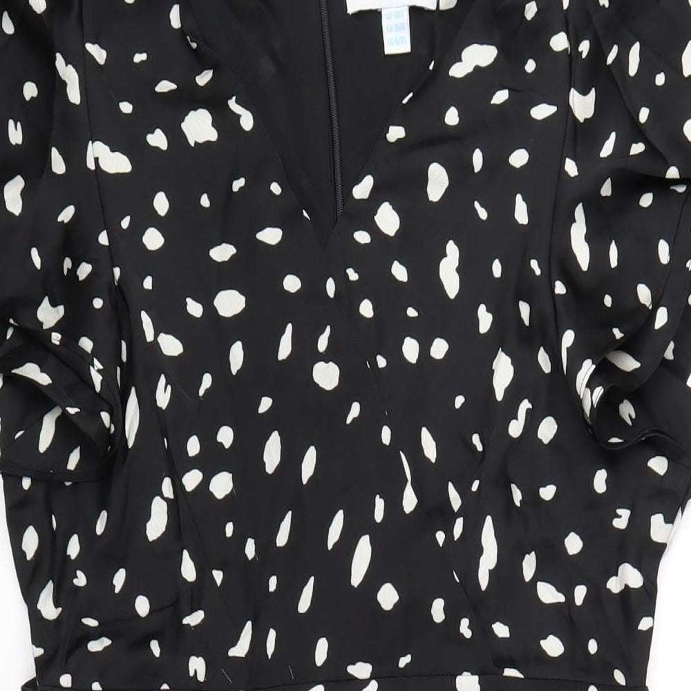 Blue Vanilla Womens Black Geometric Polyester A-Line Size 10 V-Neck Zip