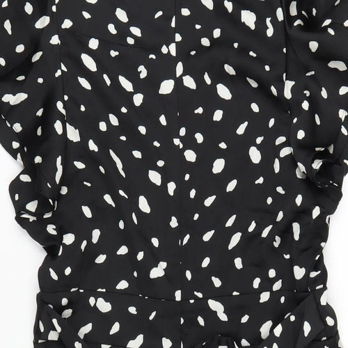 Blue Vanilla Womens Black Geometric Polyester A-Line Size 10 V-Neck Zip