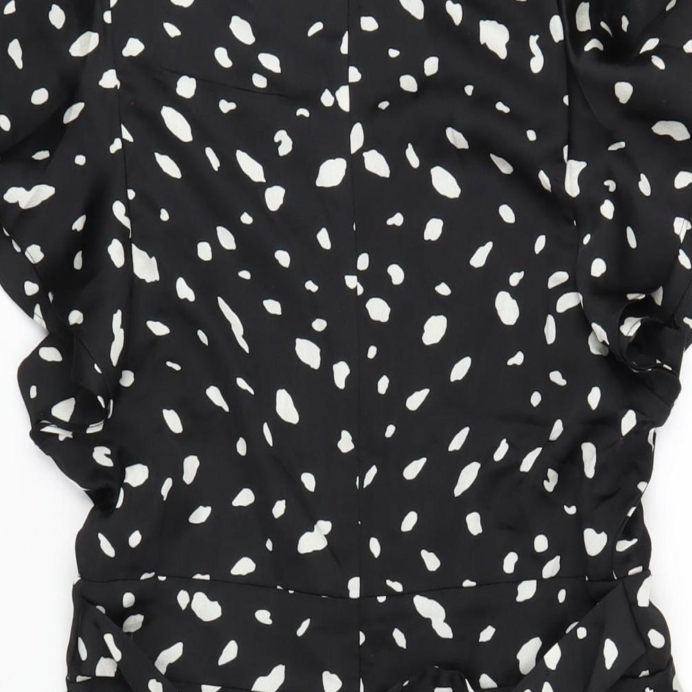 Blue Vanilla Womens Black Geometric Polyester A-Line Size 10 V-Neck Zip