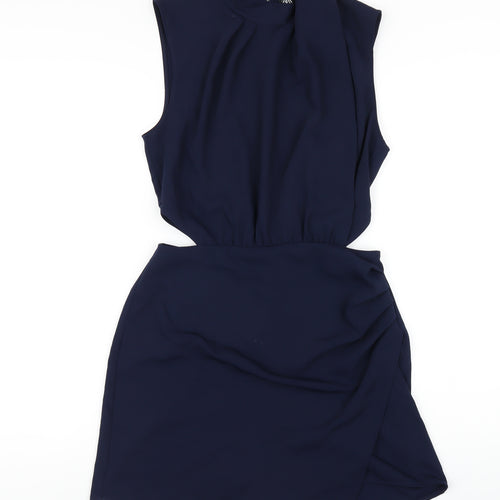 Zara Womens Blue Polyester Playsuit One-Piece Size S Zip - Cut Out