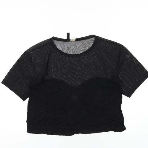 H&M Womens Black Viscose Cropped T-Shirt Size XS Round Neck