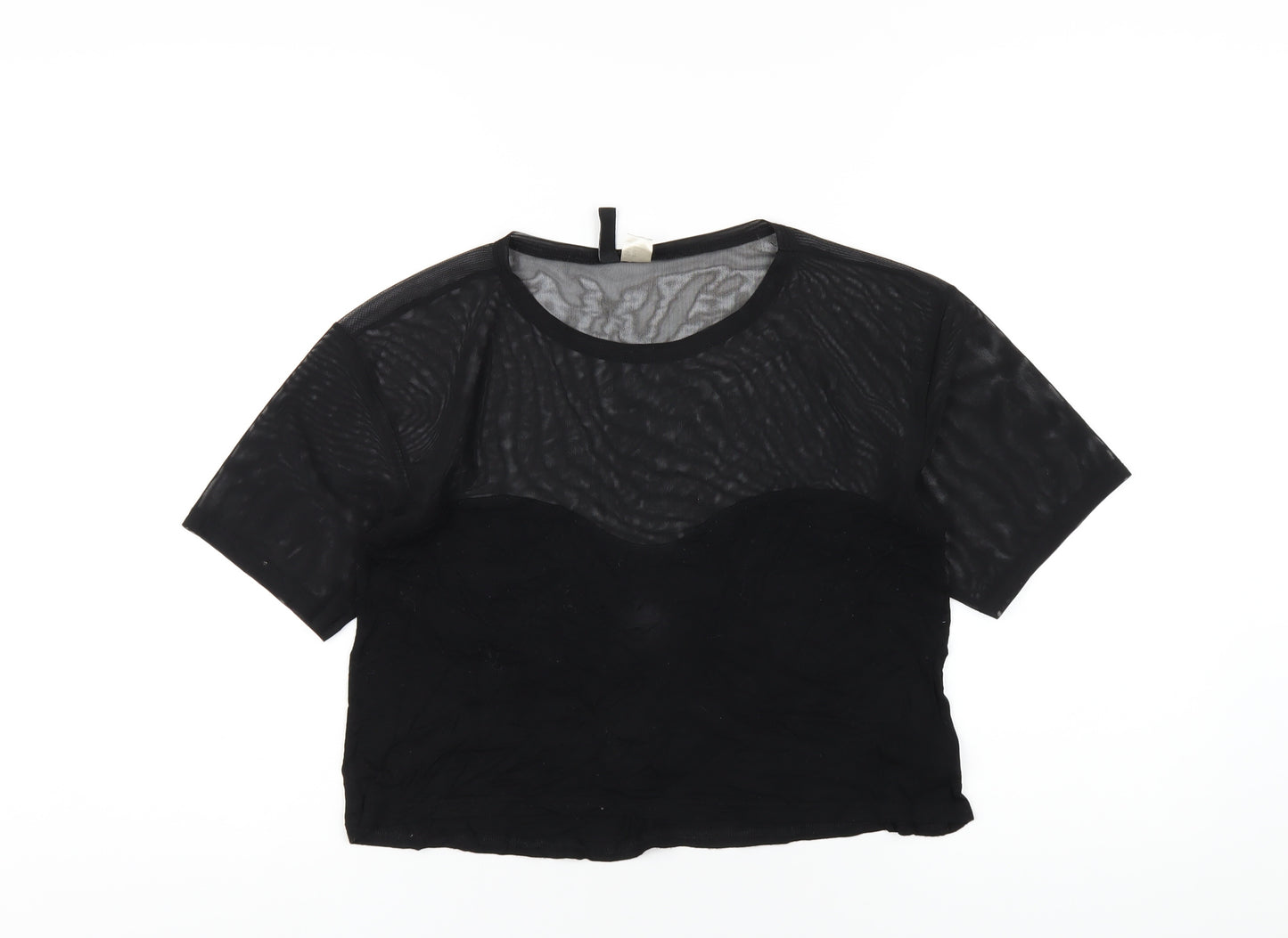 H&M Womens Black Viscose Cropped T-Shirt Size XS Round Neck