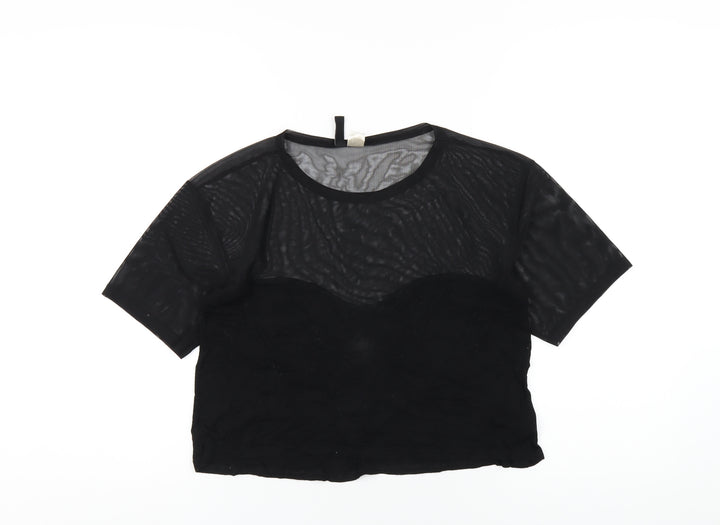 H&M Womens Black Viscose Cropped T-Shirt Size XS Round Neck
