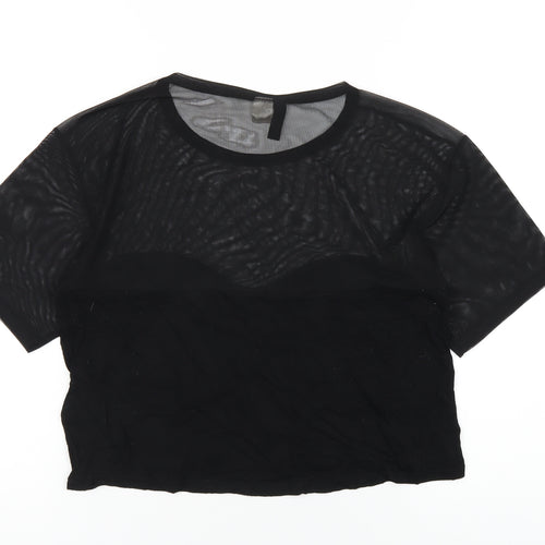 H&M Womens Black Viscose Cropped T-Shirt Size XS Round Neck