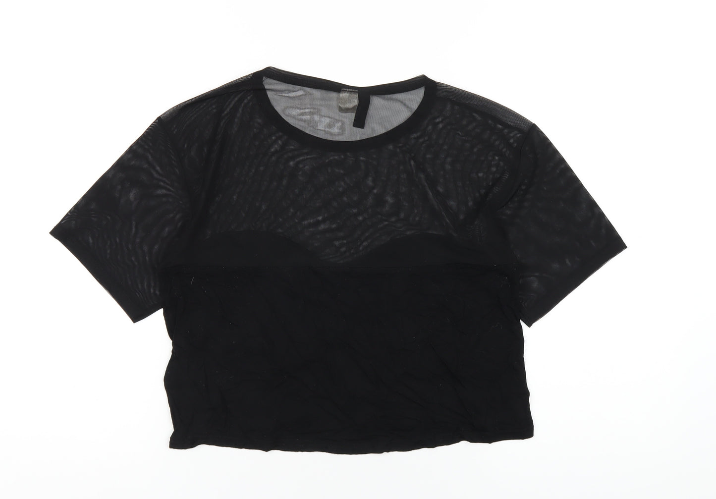 H&M Womens Black Viscose Cropped T-Shirt Size XS Round Neck