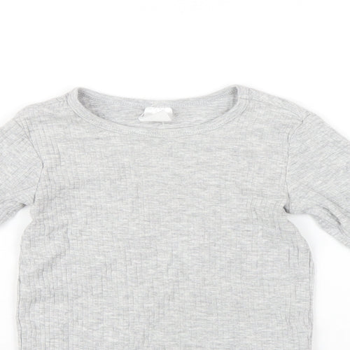 H&M Girls Grey Cotton Basic T-Shirt Size 3 Years Round Neck Pullover