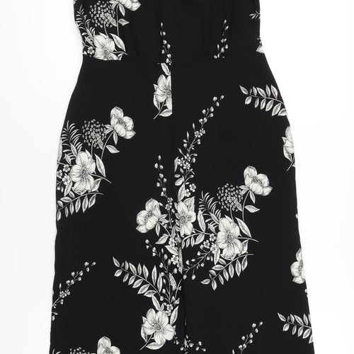 Miss Selfridge Womens Black Floral Polyester Jumpsuit One-Piece Size 10 L21 in Zip