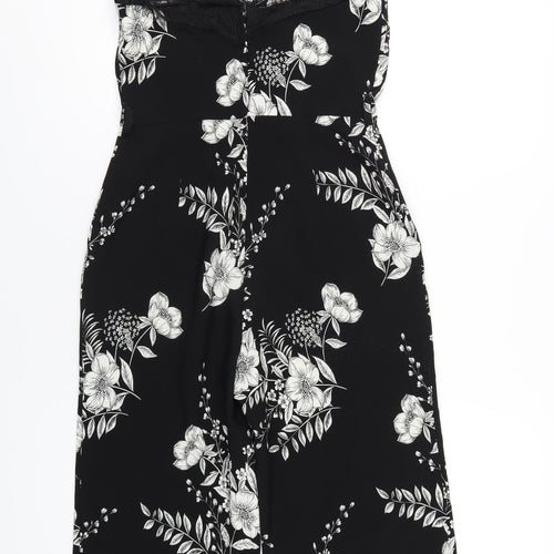 Miss Selfridge Womens Black Floral Polyester Jumpsuit One-Piece Size 10 L21 in Zip