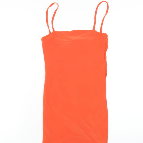 PRETTYLITTLETHING Womens Orange Polyester Mini Size 4 Square Neck Pullover