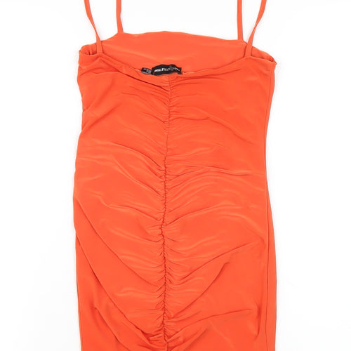 PRETTYLITTLETHING Womens Orange Polyester Mini Size 4 Square Neck Pullover