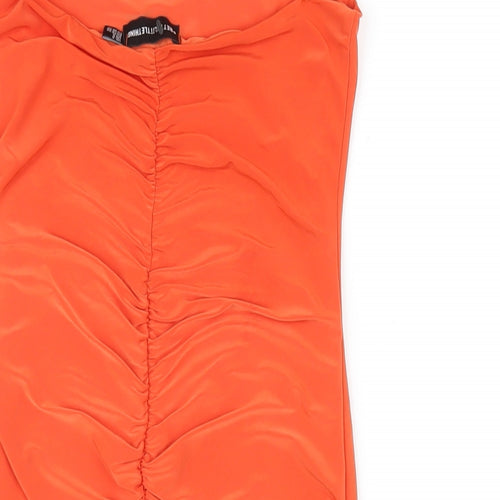 PRETTYLITTLETHING Womens Orange Polyester Mini Size 4 Square Neck Pullover