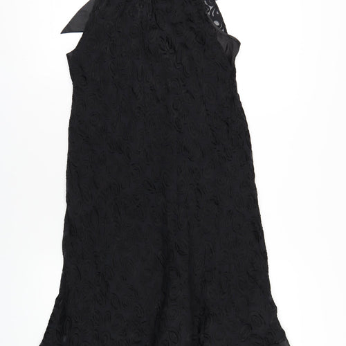 Definitions Womens Black Silk A-Line Size 12 Round Neck Tie
