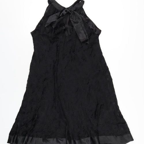 Definitions Womens Black Silk A-Line Size 12 Round Neck Tie