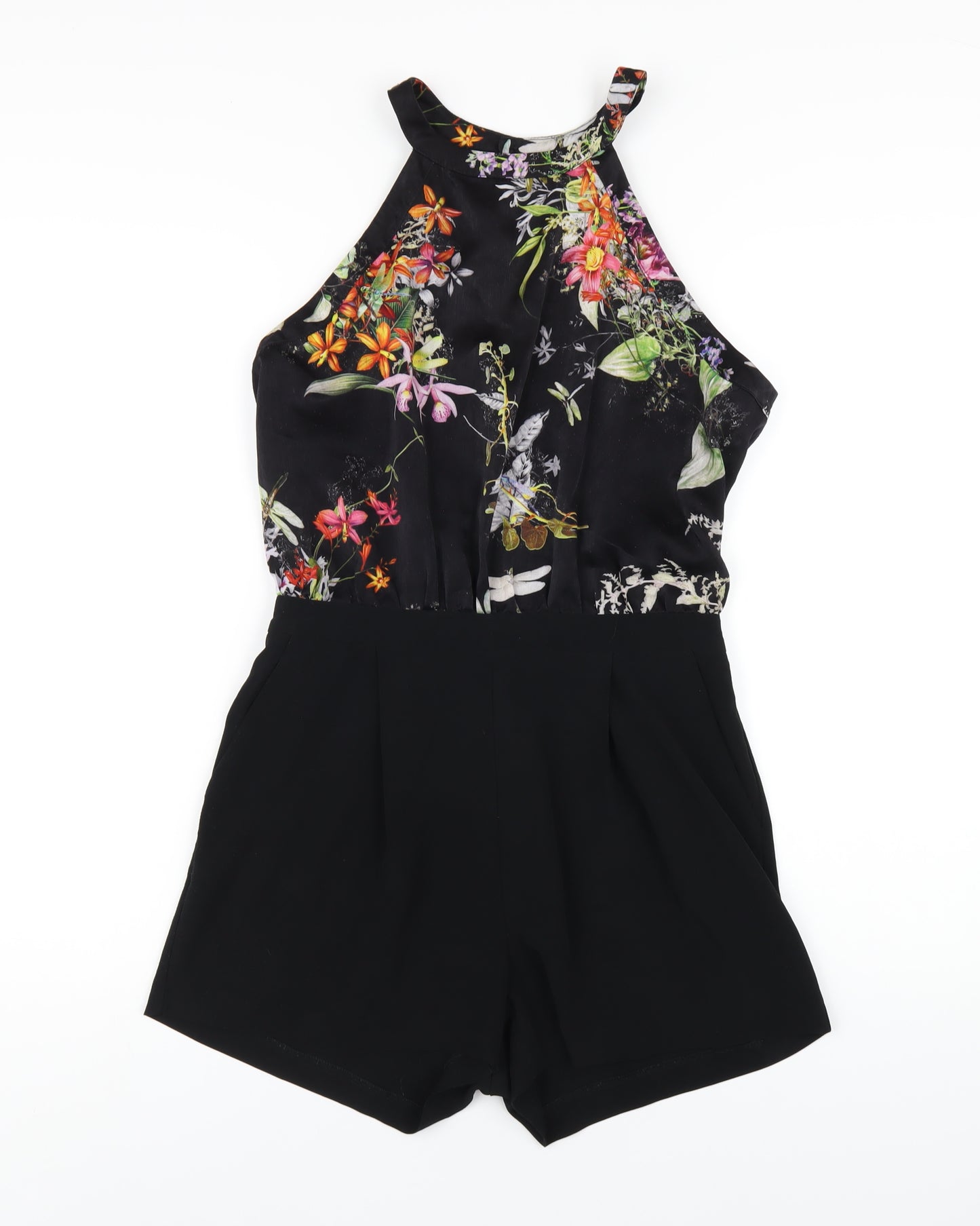 River Island Womens Multicoloured Floral Polyester Playsuit One-Piece Size 10 Button
