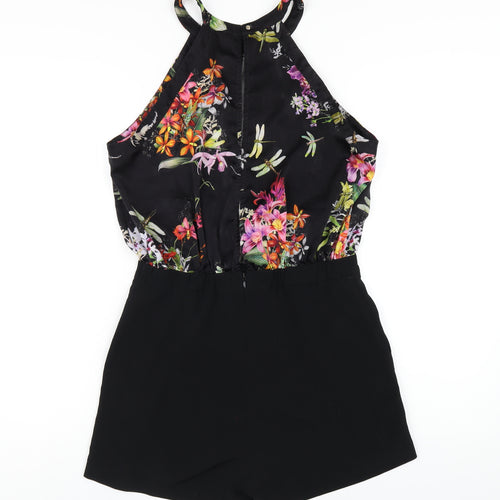 River Island Womens Multicoloured Floral Polyester Playsuit One-Piece Size 10 Button