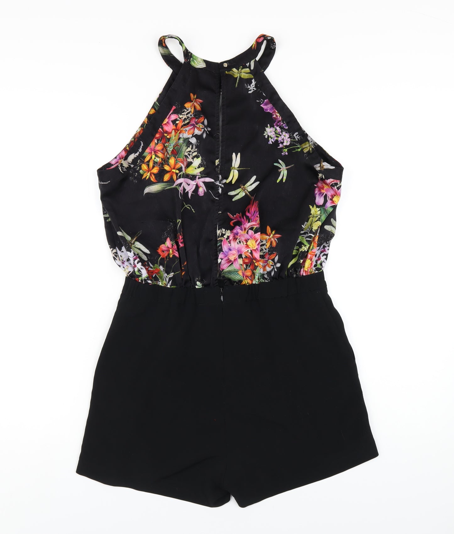 River Island Womens Multicoloured Floral Polyester Playsuit One-Piece Size 10 Button