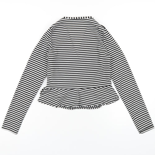 Boohoo Womens Black Striped Polyester Wrap T-Shirt Size 10 V-Neck