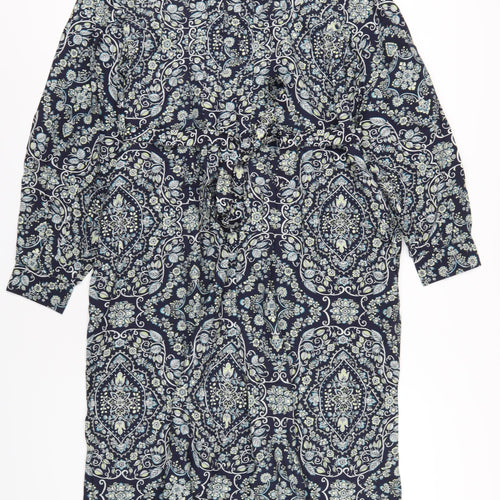 Phase Eight Womens Blue Geometric Viscose A-Line Size 16 Mock Neck Button