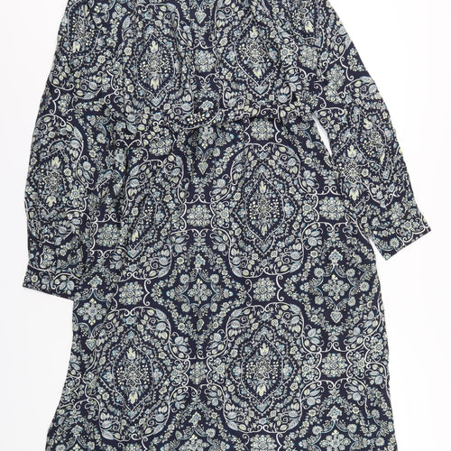 Phase Eight Womens Blue Geometric Viscose A-Line Size 16 Mock Neck Button