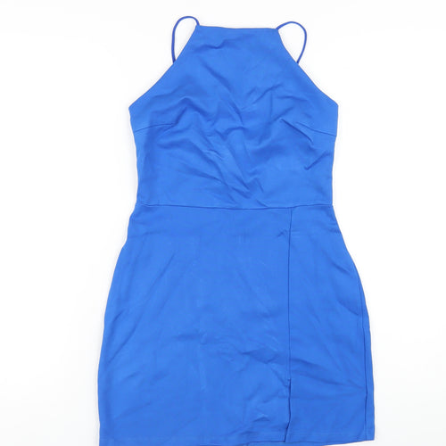 Stradivarius Womens Blue Viscose Mini Size M Square Neck Pullover