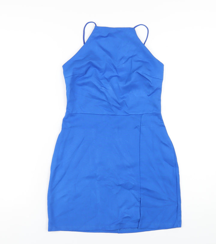 Stradivarius Womens Blue Viscose Mini Size M Square Neck Pullover