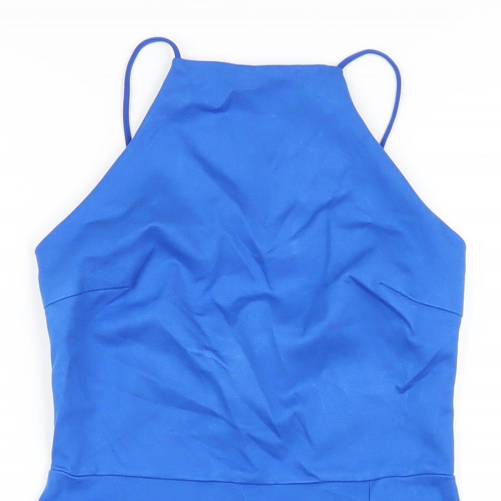 Stradivarius Womens Blue Viscose Mini Size M Square Neck Pullover