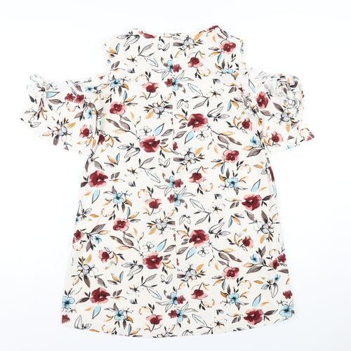 Mango Womens Ivory Floral Polyester Basic T-Shirt Size XS Round Neck
