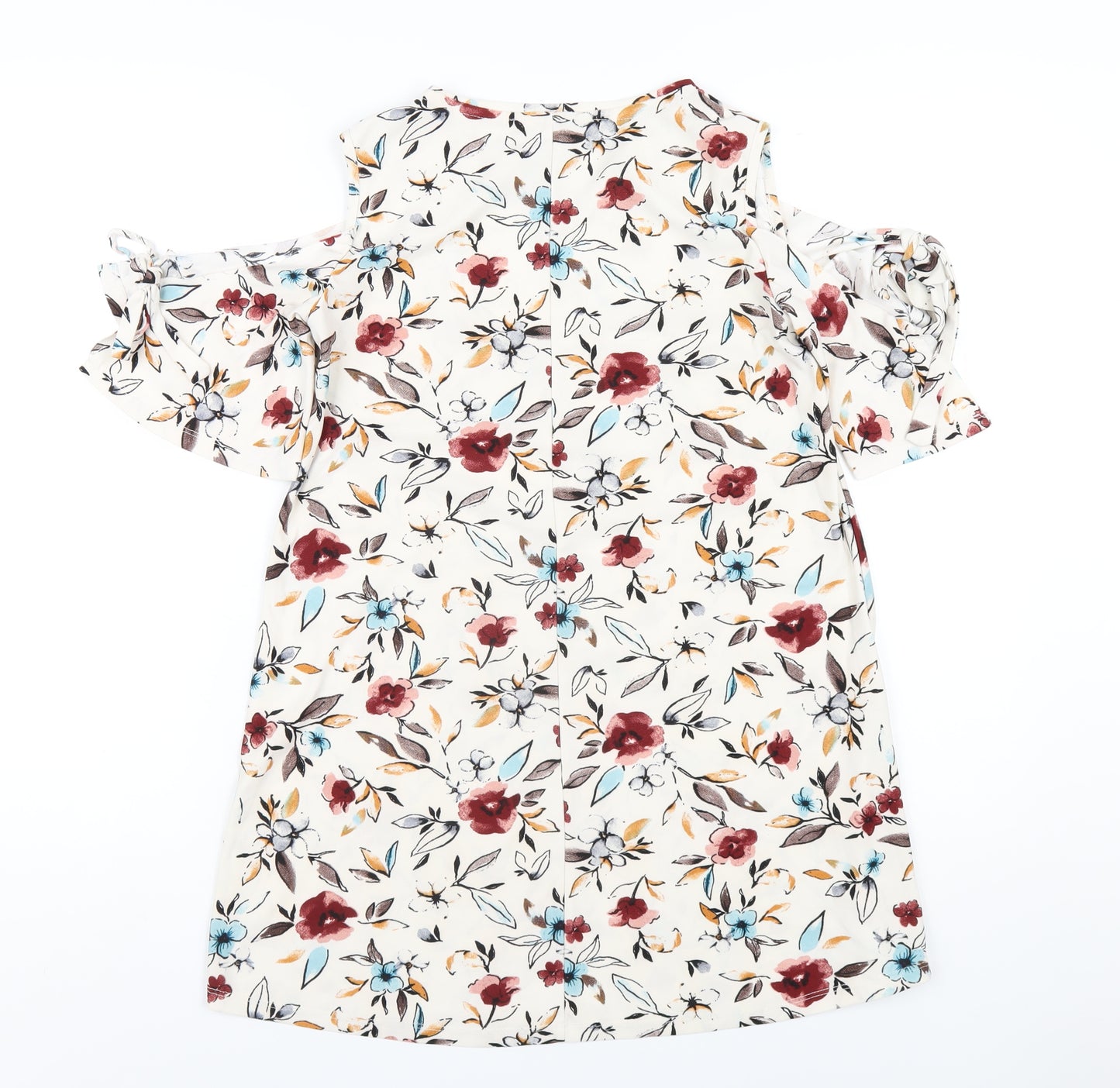 Mango Womens Ivory Floral Polyester Basic T-Shirt Size XS Round Neck