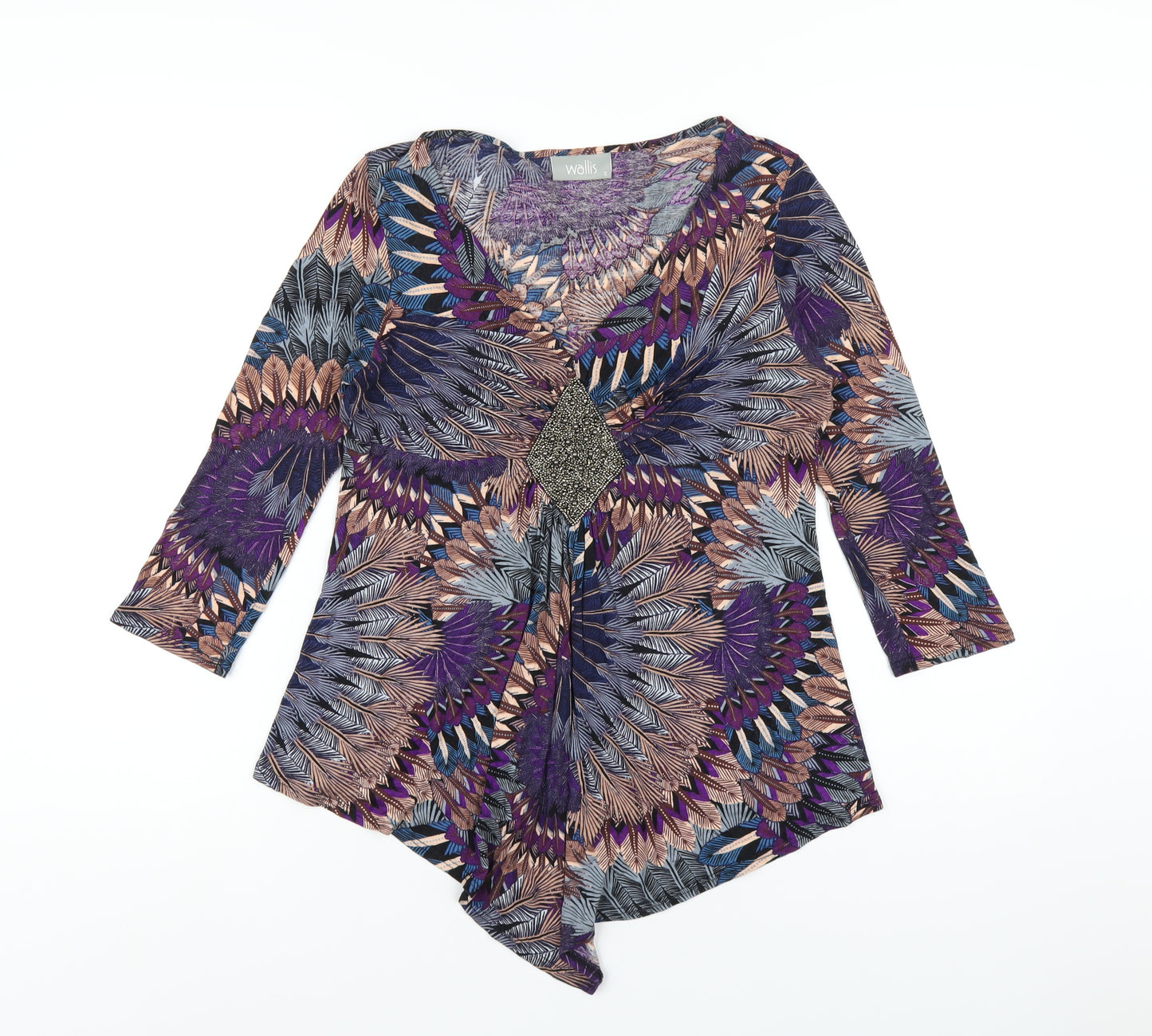 Wallis Womens Multicoloured Geometric Viscose Basic T-Shirt Size S V-Neck
