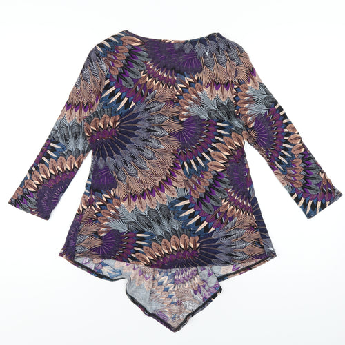 Wallis Womens Multicoloured Geometric Viscose Basic T-Shirt Size S V-Neck