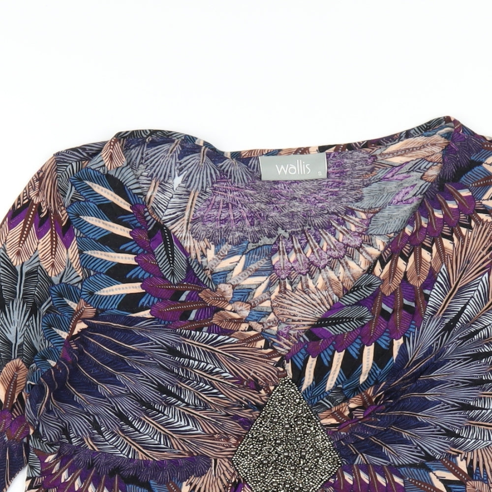 Wallis Womens Multicoloured Geometric Viscose Basic T-Shirt Size S V-Neck