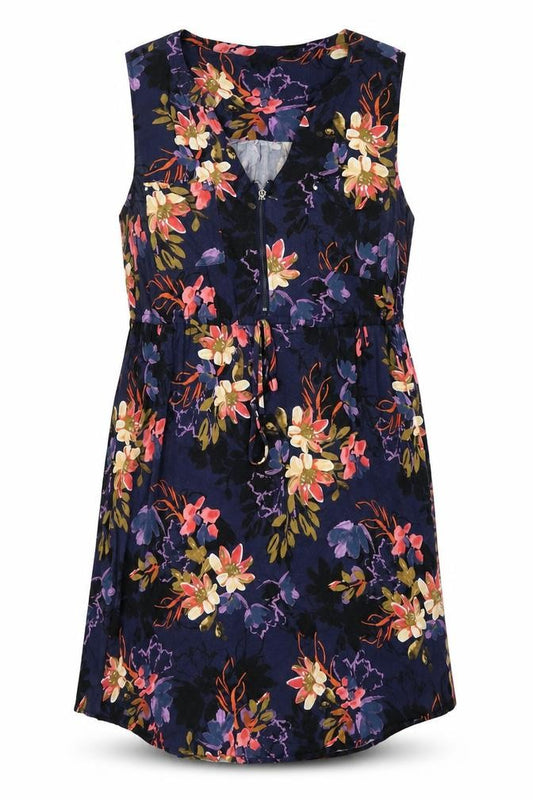 Front view of Torrid women’s multicoloured floral viscose a-line, size UK 12, v-neck pullover