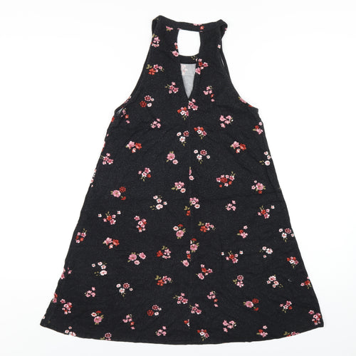 Pull&Bear Womens Black Floral Viscose A-Line Size S Round Neck Pullover