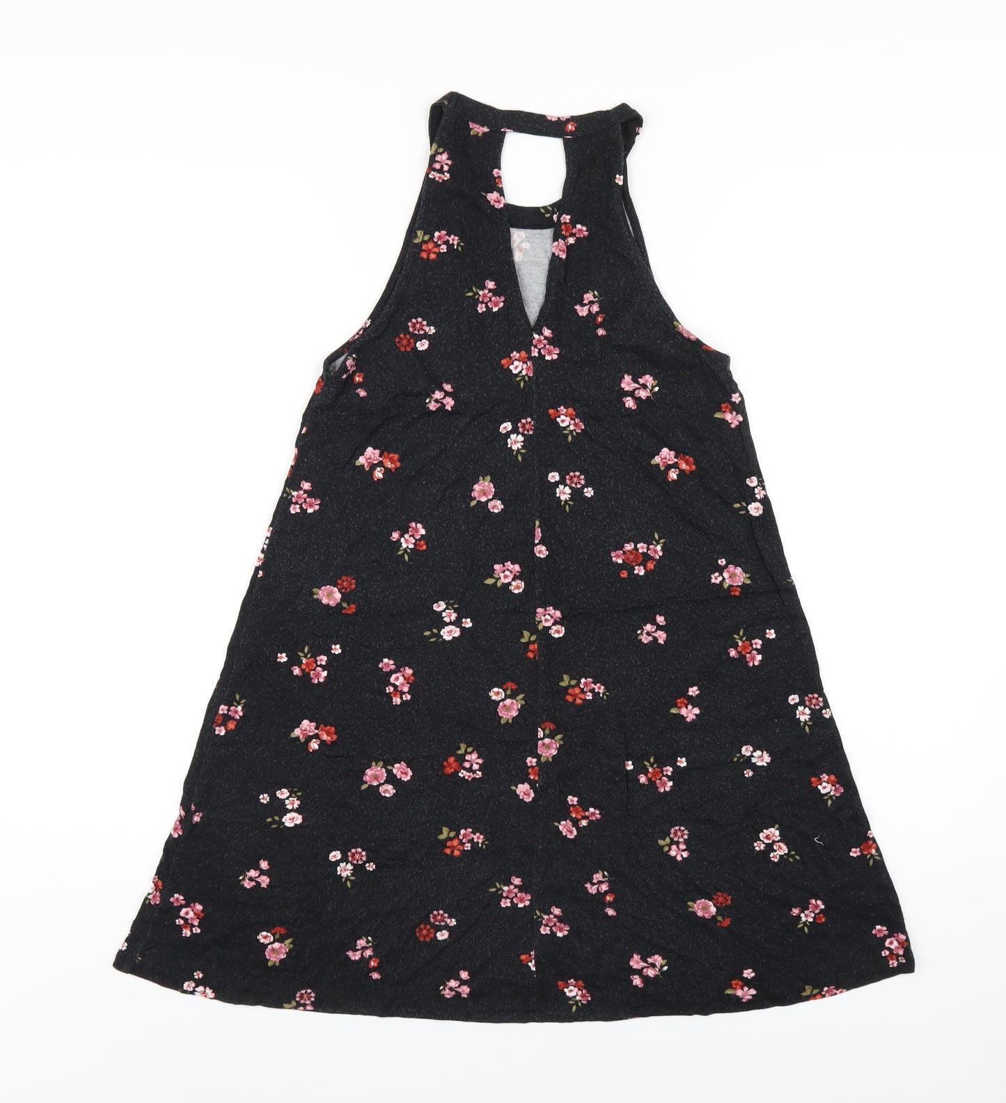 Pull&Bear Womens Black Floral Viscose A-Line Size S Round Neck Pullover