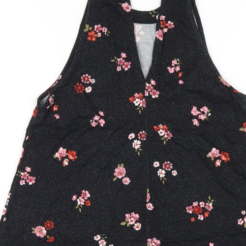 Pull&Bear Womens Black Floral Viscose A-Line Size S Round Neck Pullover